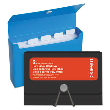 Universal® Poly Index Card Box, Holds 100 3 X 5 Cards, 3 X 1.33 X 5, Plastic, Black-blue, 2-pack freeshipping - TVN Wholesale